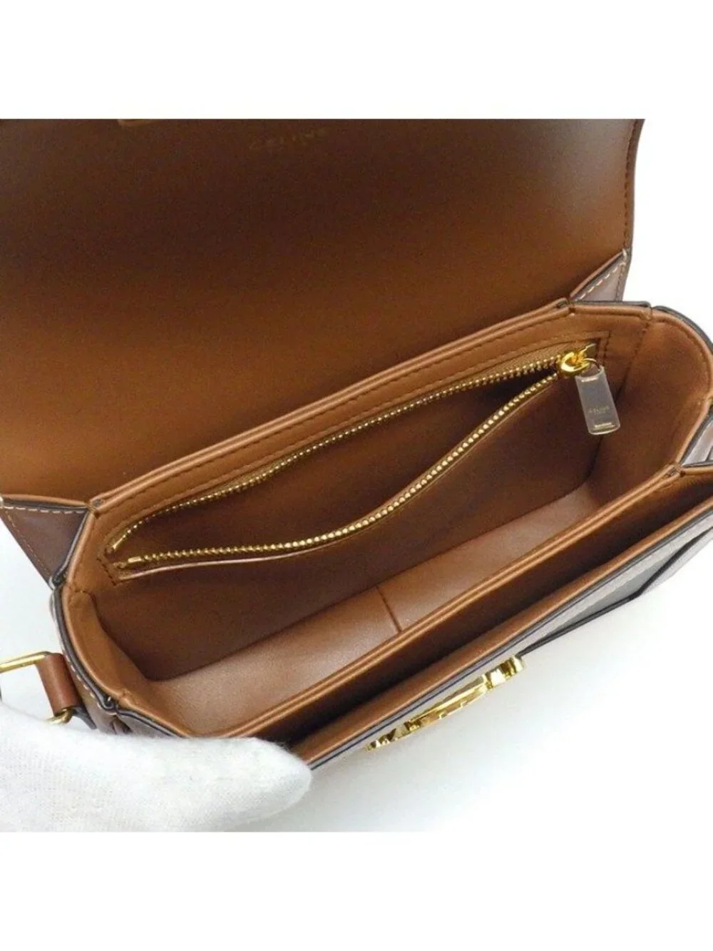 Celine Shoulder Bag Teen Triomphe Tan Canvas Calfskin